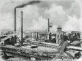 Postkarte der Zeche Shamrock in 1899. Rechts ist das Fördergerüst von Schacht 1 zu sehen, in der Mitte das Fördergerüst von Schacht 2.